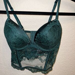 Victoria's Secret Dark Green Lace bustier/corset/Bra size 32C